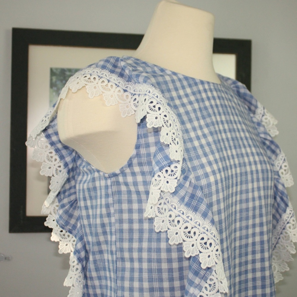 Baby Blue Gingam Ruffle Top Size Small - Picture 3 of 12